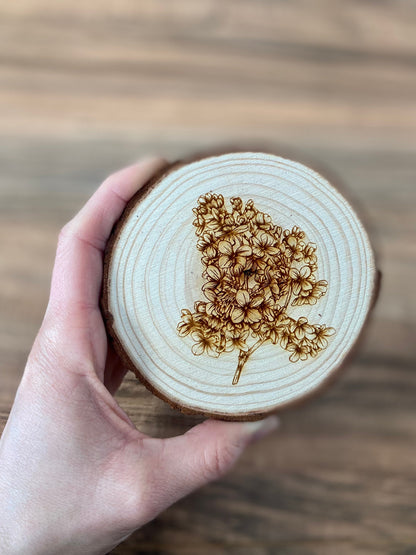 Lilac Engraved Wood Coaster Set - Perfect Gift for Wedding, Engagement, Anniversary, or Christmas