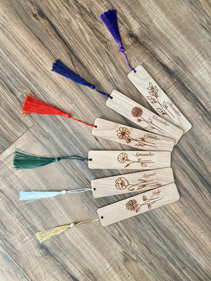 Birth Month Flower Bookmark - Handmade Engraved Wood Bookmark - Wonderful Wooden Gift