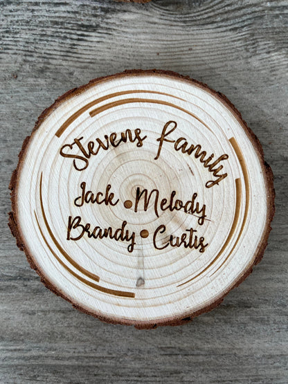 Family Name Wood Coaster Set - Engraved Wood Family Name Coasters - Perfect Wedding, Engagement, Anniversary, or Christmas Present