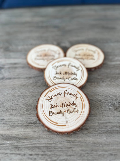Family Name Wood Coaster Set - Engraved Wood Family Name Coasters - Perfect Wedding, Engagement, Anniversary, or Christmas Present