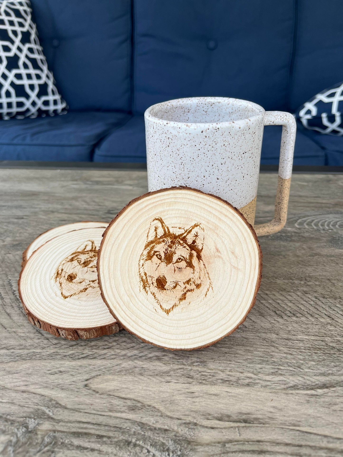 Wolf Engraved Wood Coaster Set - Perfect Gift for Wedding, Engagement, Anniversary, or Christmas