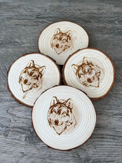 Wolf Engraved Wood Coaster Set - Perfect Gift for Wedding, Engagement, Anniversary, or Christmas