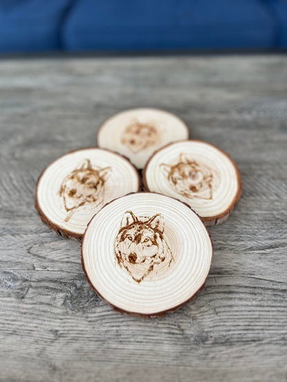 Wolf Engraved Wood Coaster Set - Perfect Gift for Wedding, Engagement, Anniversary, or Christmas