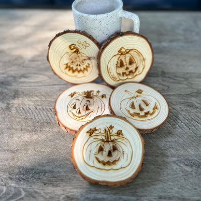 Pumpkin Mix and Match Coaster Set - Choose from Pumpkin-themed Wood Slice Coaster Designs