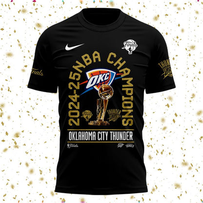 OKC Thunder Basketball Black T-Shirt 2025 Champions - OKC Thunder Won For City Shirt