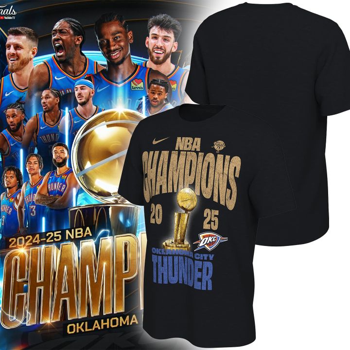OKC THUNDER ON-COURT T-SHIRT 2025 Champions - OKC Thunder Won For City Shirt