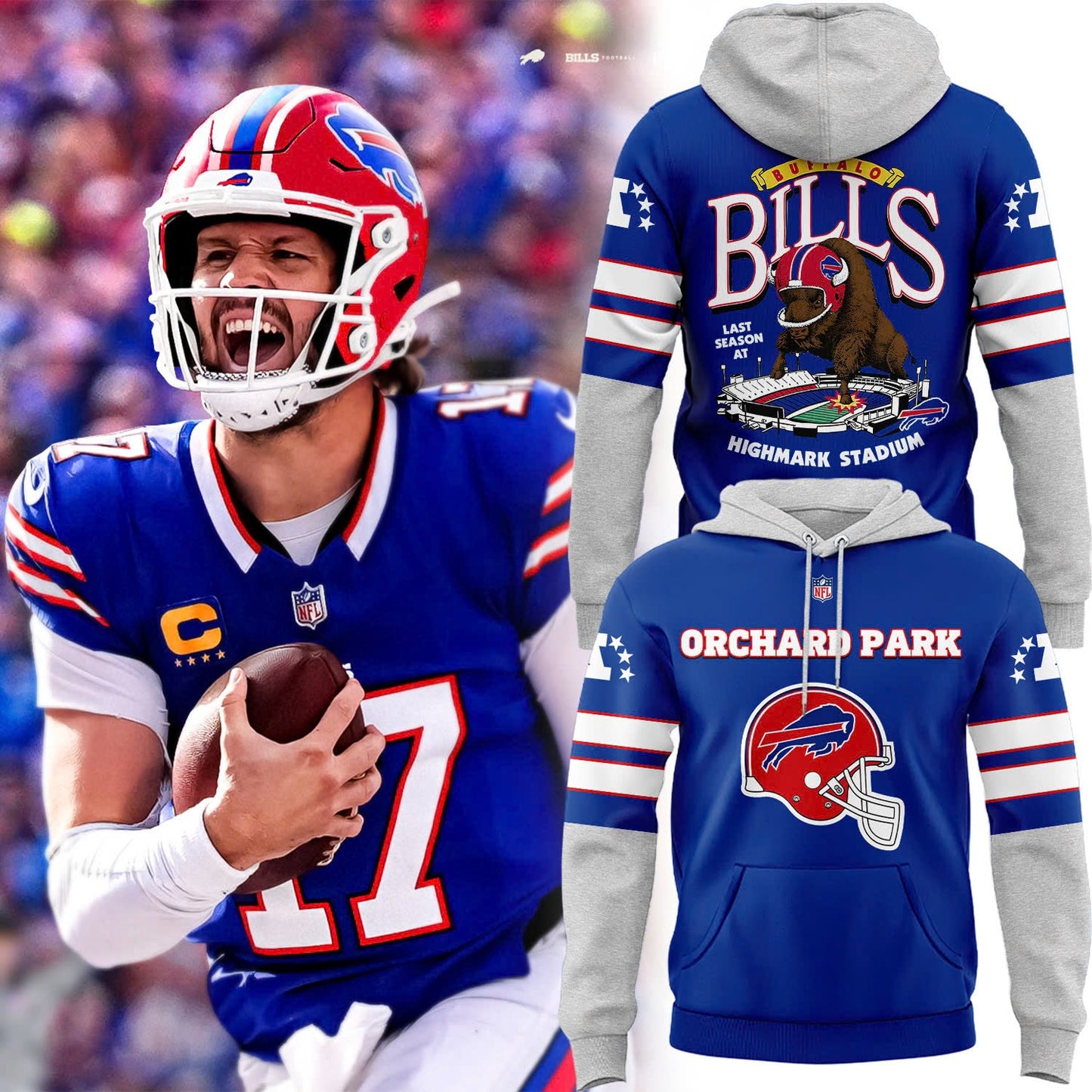 Exclusive 2025 Buffalo Bills Red Helmets Back Hoodie