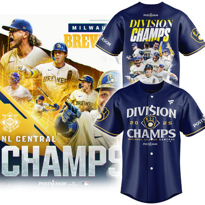 Milwaukee Brewers Navy 2025 NL Central Division Champions Locker Room Jersey
