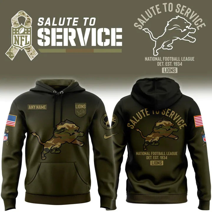 Men's Custom Detroit Lions 2025 Salute to Service Hoodie