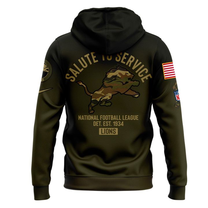 Men's Custom Detroit Lions 2025 Salute to Service Hoodie