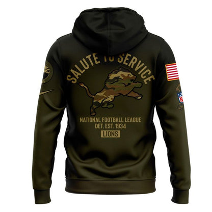 Men's Custom Detroit Lions 2025 Salute to Service Hoodie
