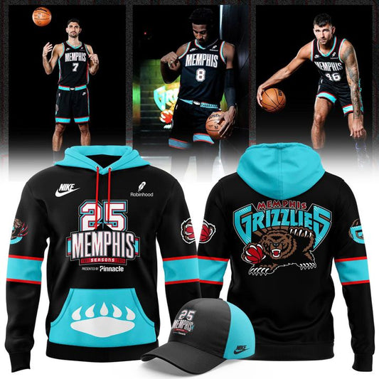 Memphis Grizzlies 25th Anniversary Classic Uniform 2025 Hoodie Back in Black