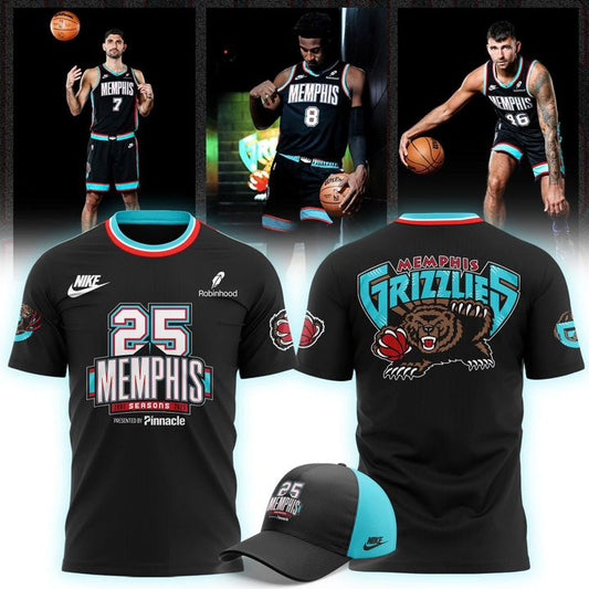 Memphis Grizzlies 25th Anniversary Classic Uniform 2025 T-Shirt Back in Black