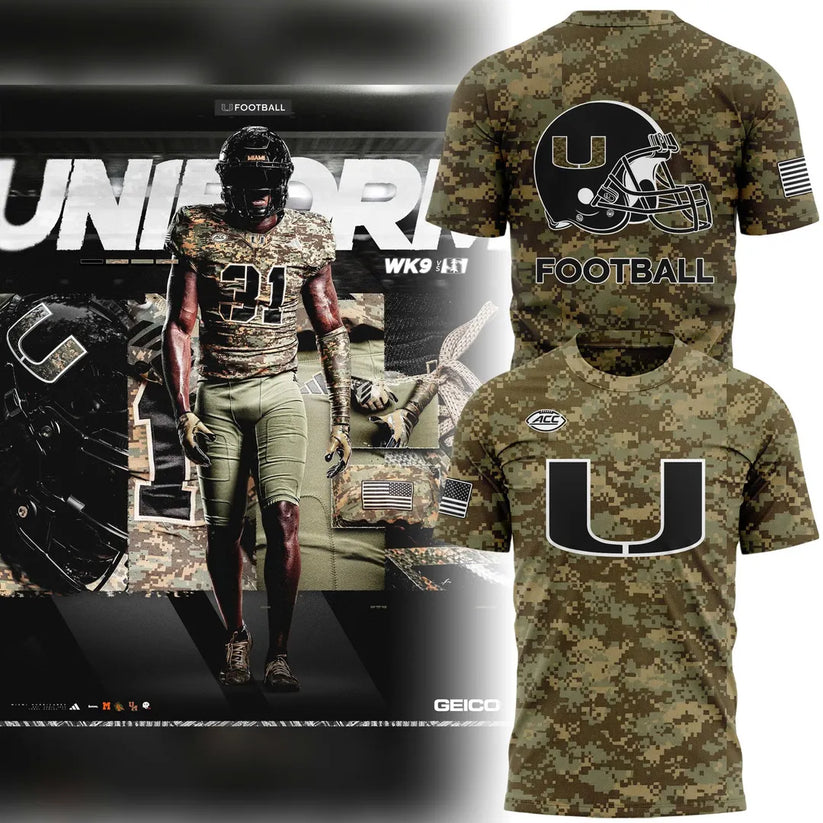 Miami Hurricanes Football Military Appreciation Limited Edition Camo T-shirt