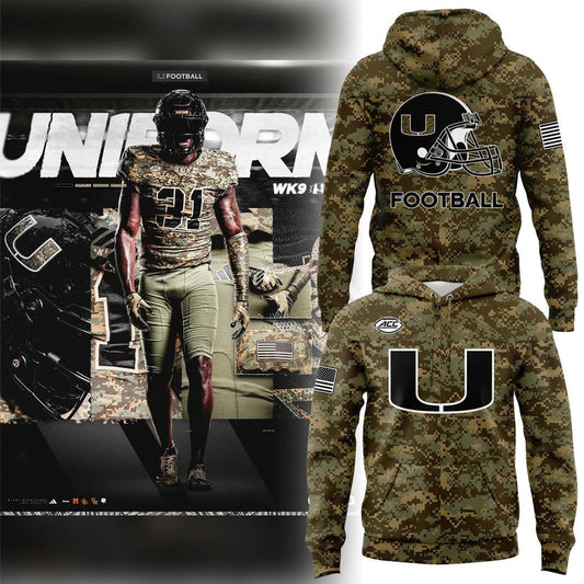 Miami Hurricanes Football Military Appreciation Limited Edition Camo Hoodie