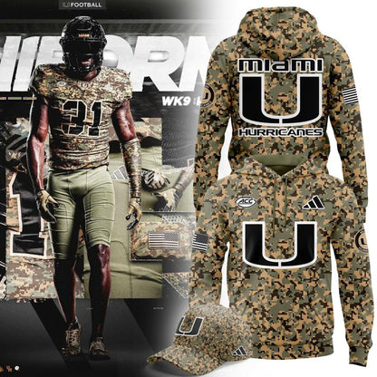 Miami Hurricanes Football Military Camo Mode Hoodie 2025