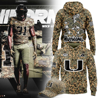 Miami Hurricanes Football x Military Camo Mode Hoodie 2025