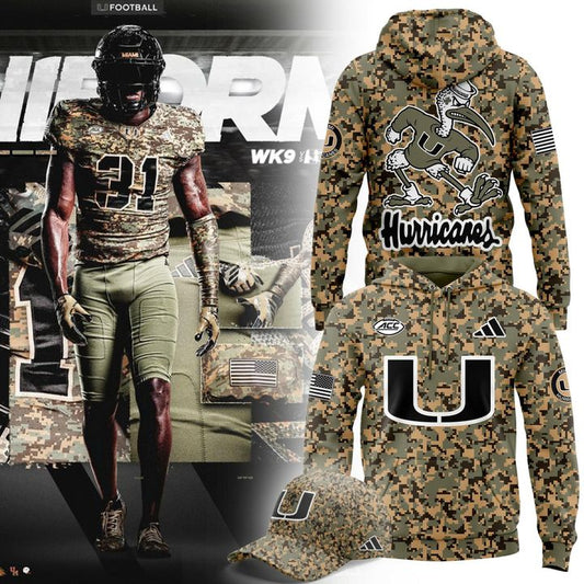 Miami Hurricanes Football x Military Camo Mode Hoodie 2025