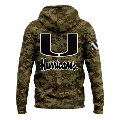 Miami Hurricanes Football Military Appreciation Limited Edition Camo Hoodie