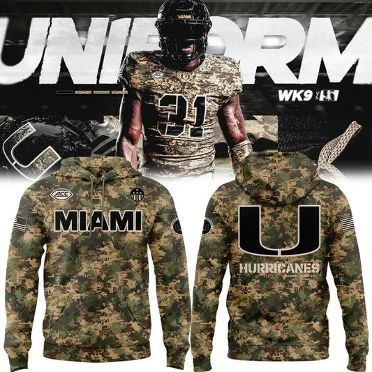 Miami Hurricanes Football Military Appreciation Limited Edition Camo Hoodie