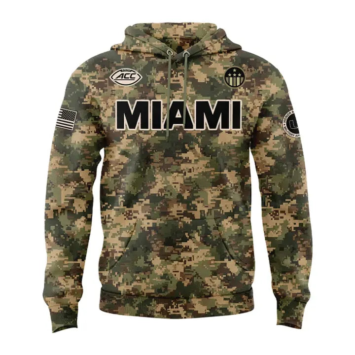 Miami Hurricanes Football Military Appreciation Limited Edition Camo Hoodie