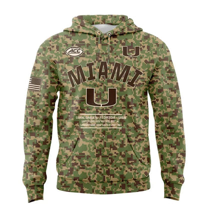 Miami Hurricanes Football Military Appreciation Limited Edition Camo Hoodie