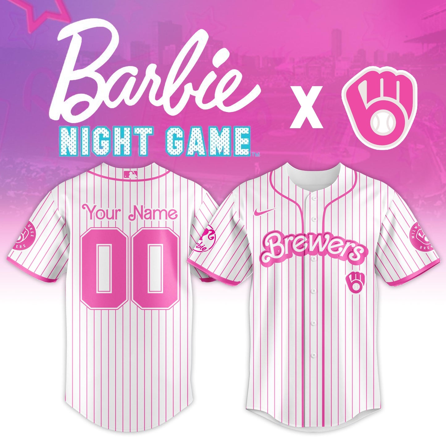 .    Milwaukee  Brewers MLB x Barbie Night Game Limited Edition Jersey 2025 v2