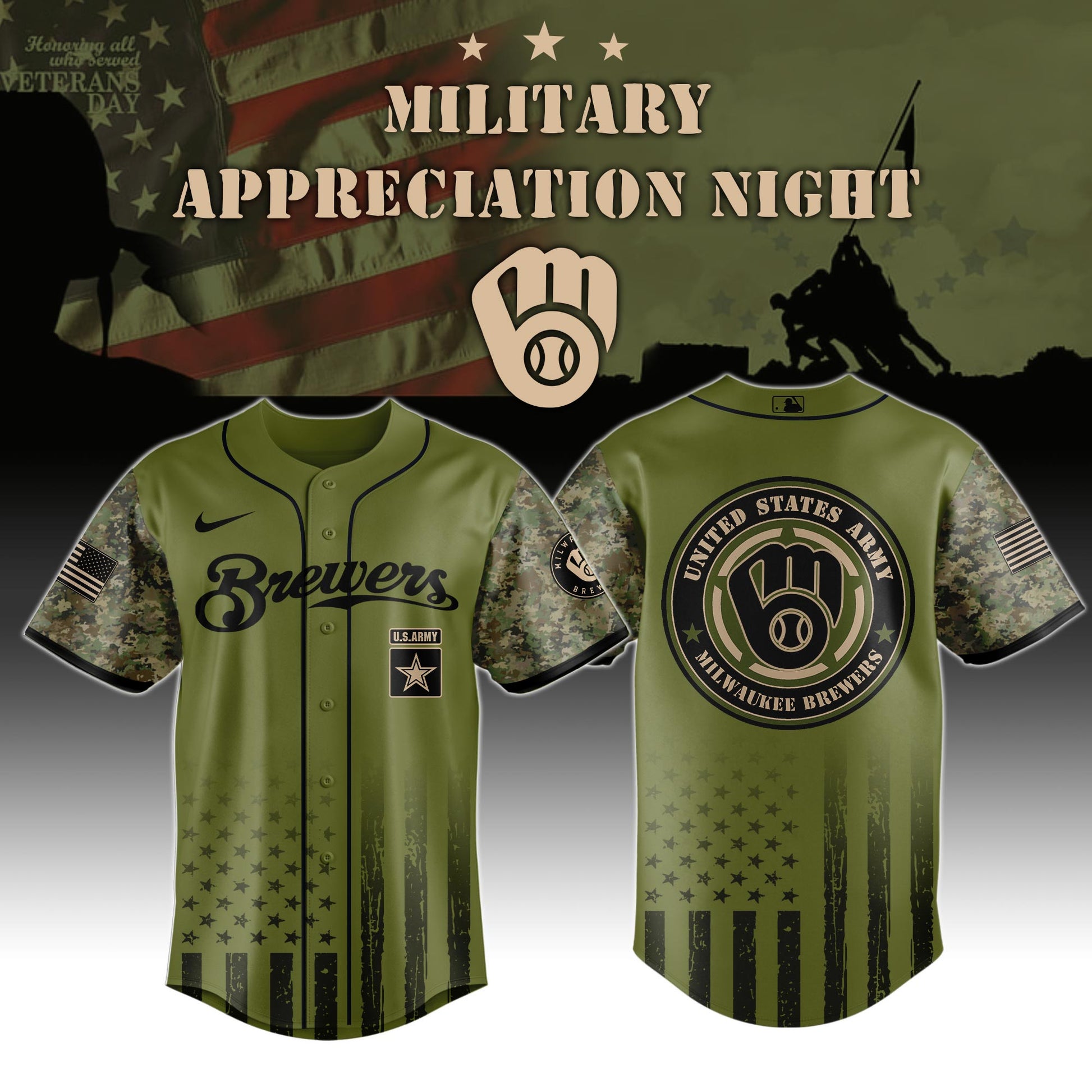 _Milwaukee Brewers MLB x Army Military Appreciation Night Jersey Editions Limited 2025