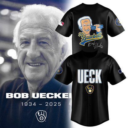 2. "Mr Baseball" Bob Uecker Baseball Tribute Baseball Jersey Black