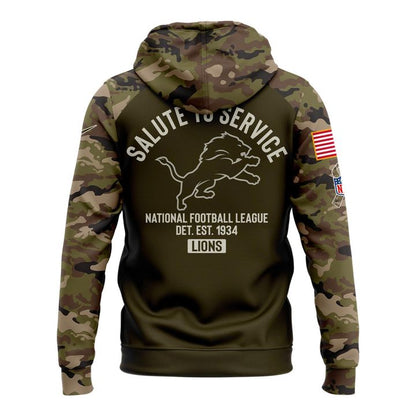 Men's Detroit Lions Olive/Camo 2025 Salute to Service Sideline Hoodie