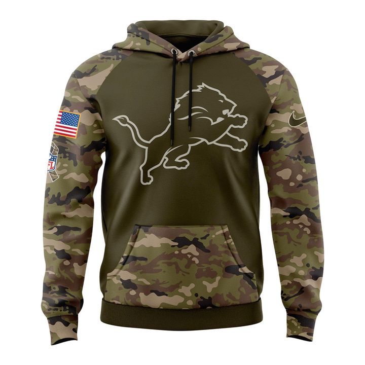 Men's Detroit Lions Olive/Camo 2025 Salute to Service Sideline Hoodie