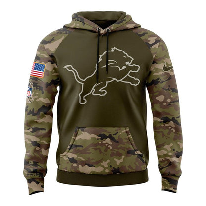 Men's Detroit Lions Olive/Camo 2025 Salute to Service Sideline Hoodie