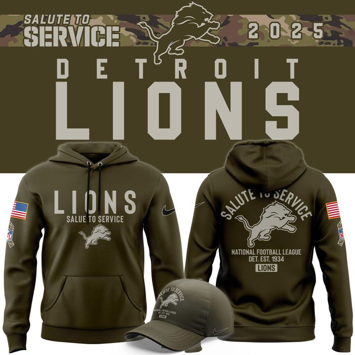 Men's Detroit Lions Olive 2025 Salute to Service Sideline Hoodie v3