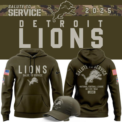 Men's Detroit Lions Olive 2025 Salute to Service Sideline Hoodie v3