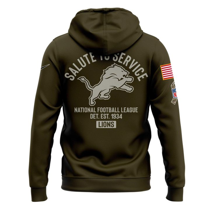 Men's Detroit Lions Olive 2025 Salute to Service Sideline Hoodie v3