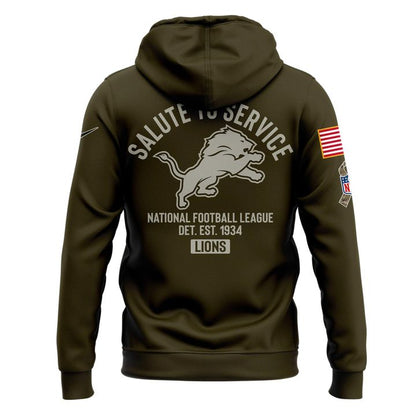 Men's Detroit Lions Olive 2025 Salute to Service Sideline Hoodie v3
