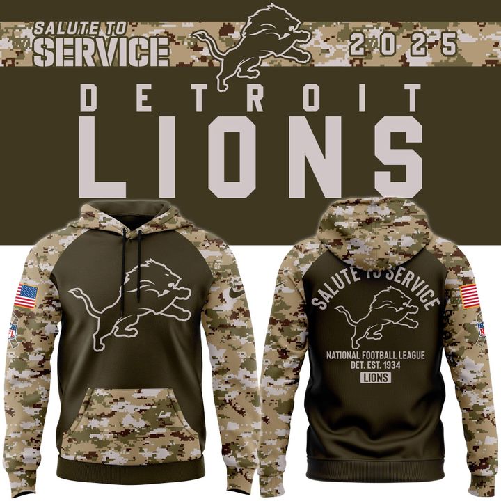 Men's Detroit Lions Olive/Camo 2025 Salute to Service Sideline Hoodie v2