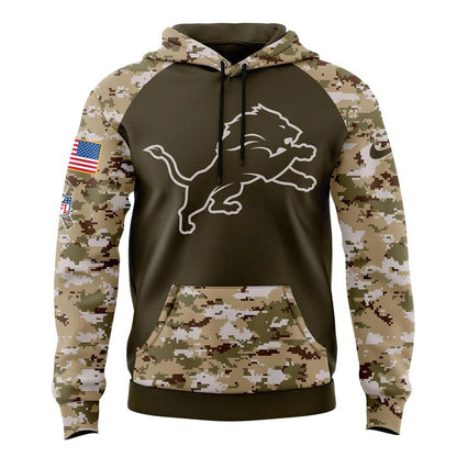 Men's Detroit Lions Olive/Camo 2025 Salute to Service Sideline Hoodie v2