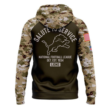Men's Detroit Lions Olive/Camo 2025 Salute to Service Sideline Hoodie v2