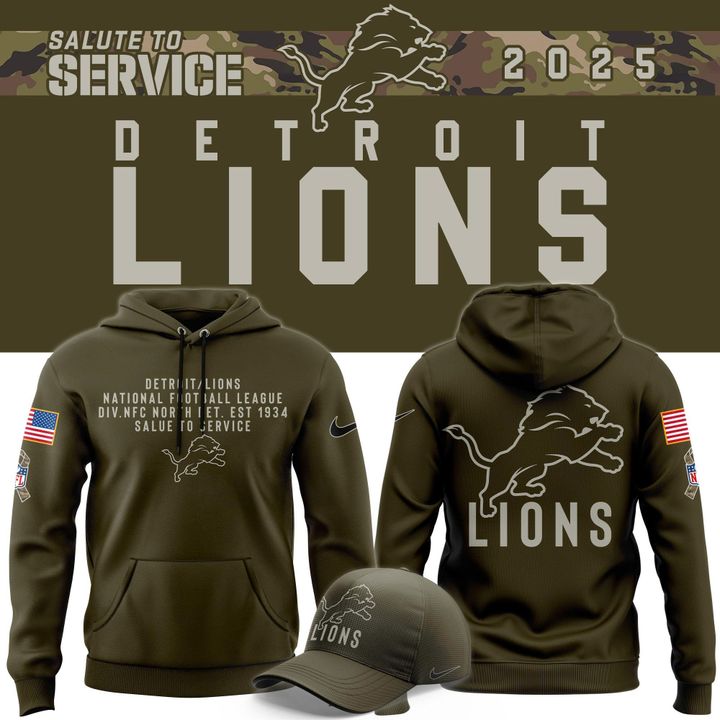 Men's Detroit Lions Olive 2025 Salute to Service Sideline Hoodie