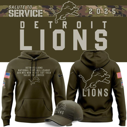 Men's Detroit Lions Olive 2025 Salute to Service Sideline Hoodie