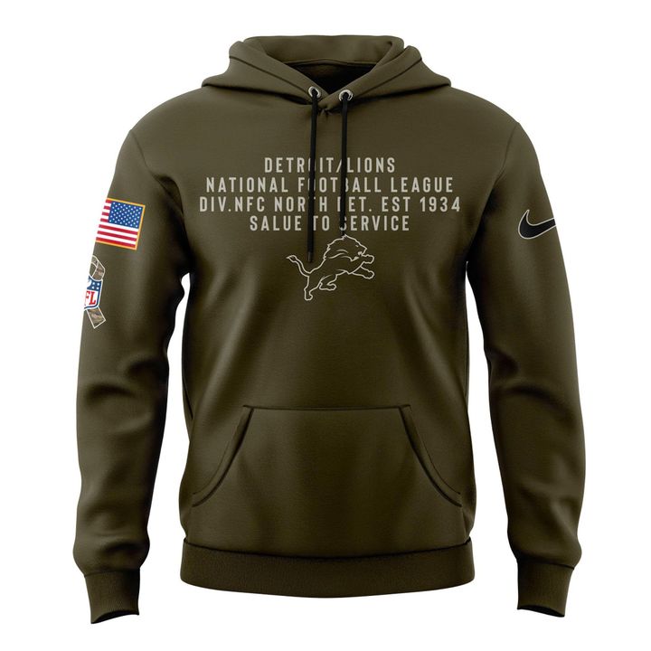 Men's Detroit Lions Olive 2025 Salute to Service Sideline Hoodie