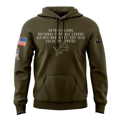 Men's Detroit Lions Olive 2025 Salute to Service Sideline Hoodie