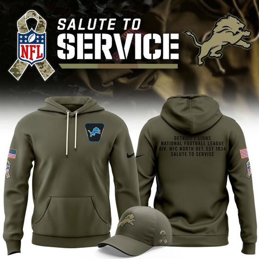 Men's Detroit Lions Olive 2025 Salute to Service Sideline Standard Issue Hoodie V2