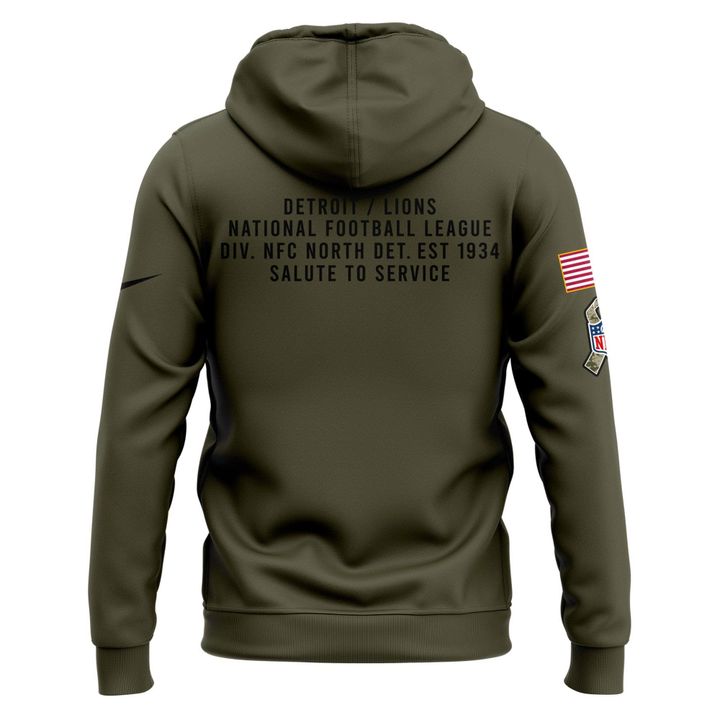 Men's Detroit Lions Olive 2025 Salute to Service Sideline Standard Issue Hoodie V2