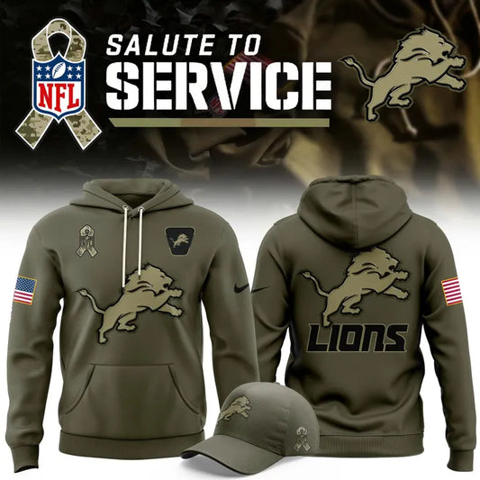 Men's Detroit Lions Olive 2025 Salute to Service Sideline Standard Issue Hoodie V1
