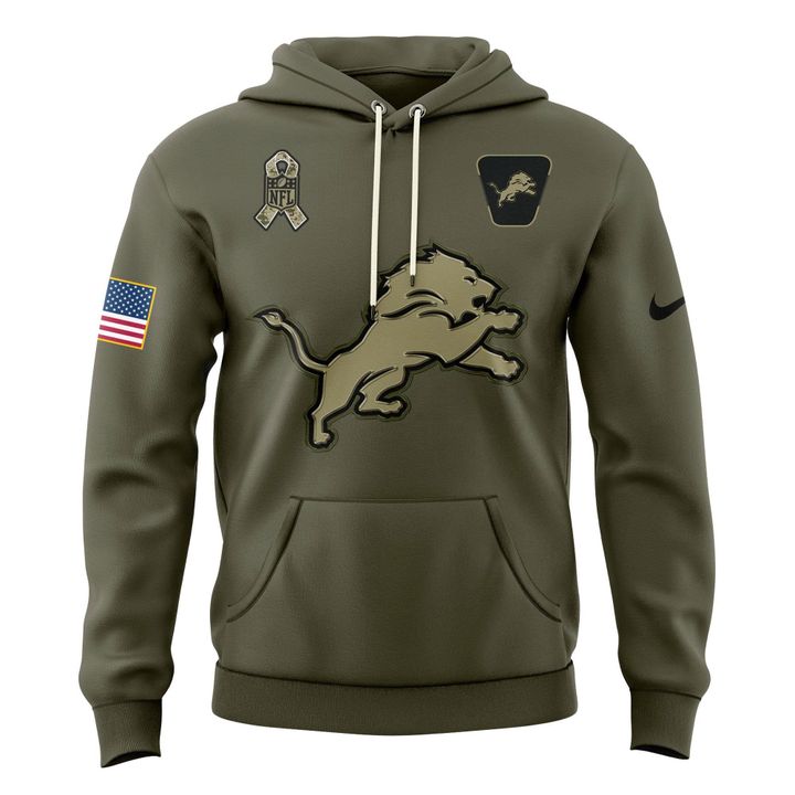 Men's Detroit Lions Olive 2025 Salute to Service Sideline Standard Issue Hoodie V1