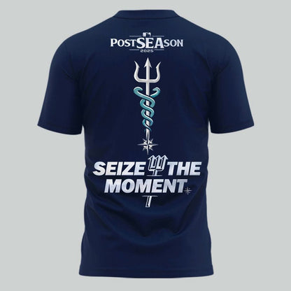 Special New October Baseball Post Season 2025 Seize The Moment Tridient Vintage Logo T-Shirt