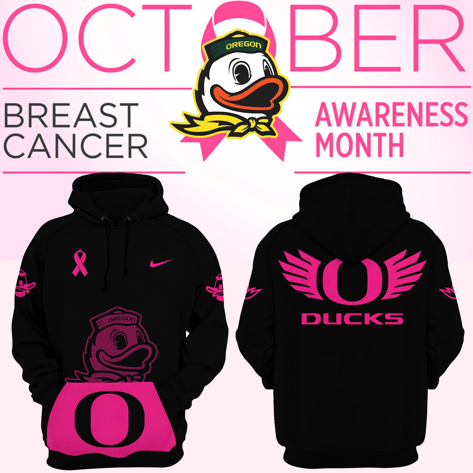 Women’s Black Oregon Ducks Football 2024 Breast Cancer Hoodie