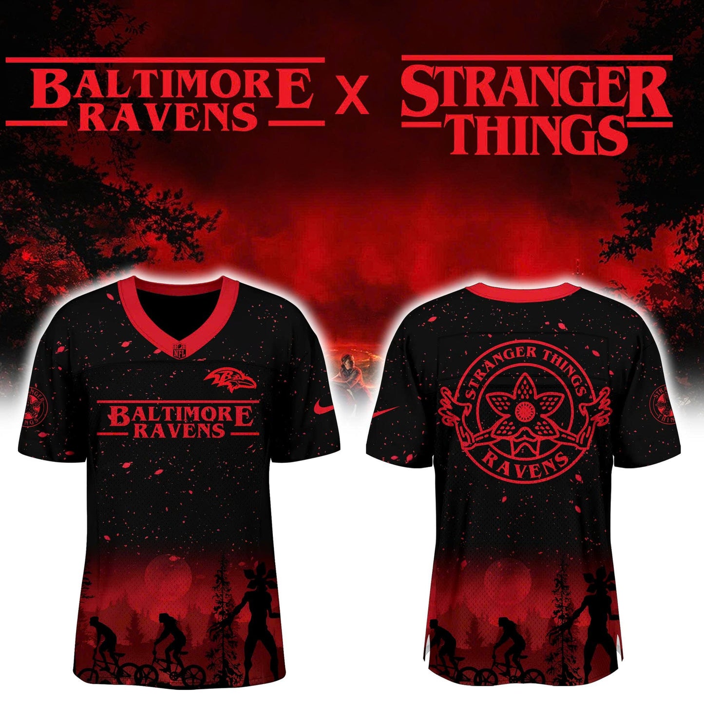 Adult Baltimore Ravens x Stranger Things Combo Jersey | Jogger | Cap